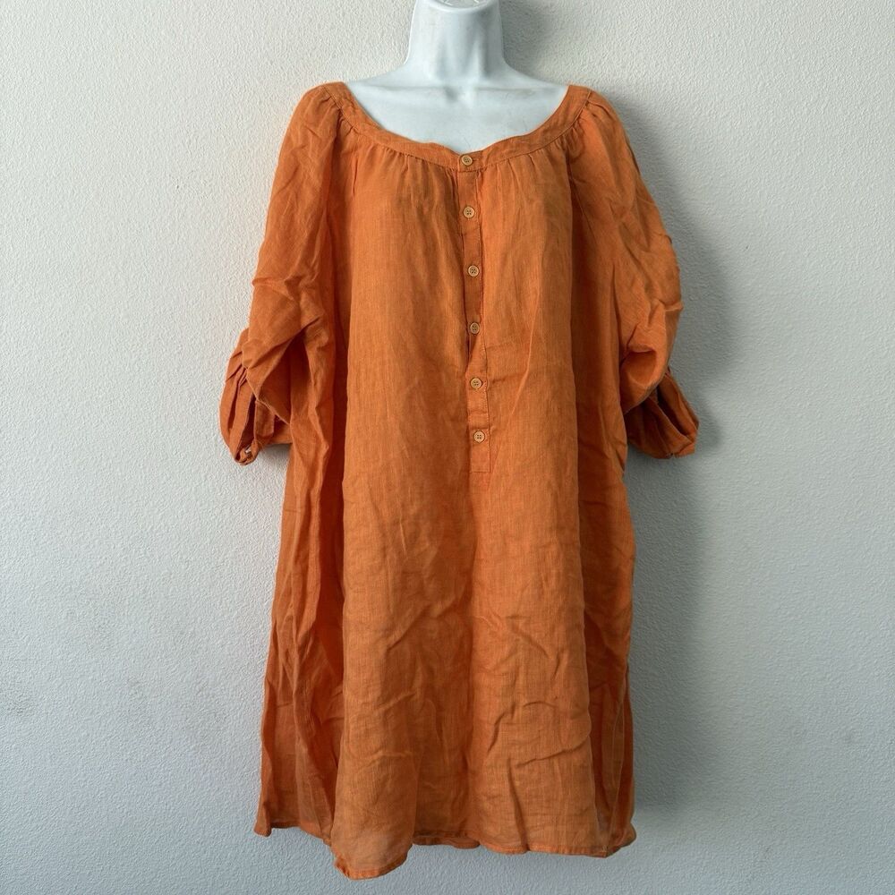 CP Shades Linen Tunic Dress Size XL Orange Lagenlook Boho Coastal Beach Resort